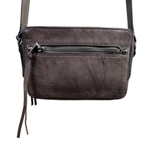 FRYE Genuine Leather Crossbody Shoulder Bag Gray‎ Zip Front Flap Pocket